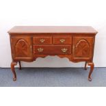 A reproduction 19th century style mahogany sideboard - late 20th century, the crossbanded, quarter-