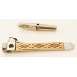 A pocket travelling corkscrew, early 20th century - with plated case, 8.6 cm long, case dented;