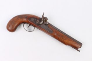 A mid-19th century 15-bore percussion pistol - 6¾" octagonal barrel with fore and rear sights;