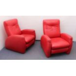 A pair of retro style HTL 'Fjord' red leather recliner armchairs - purchased new c.2015 from