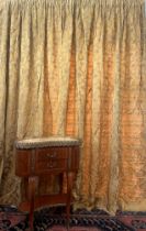 Three single curtains in vintage gold, damask style fabric with raised pattern, possibly 1950s/ 60s,