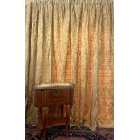 Three single curtains in vintage gold, damask style fabric with raised pattern, possibly 1950s/ 60s,