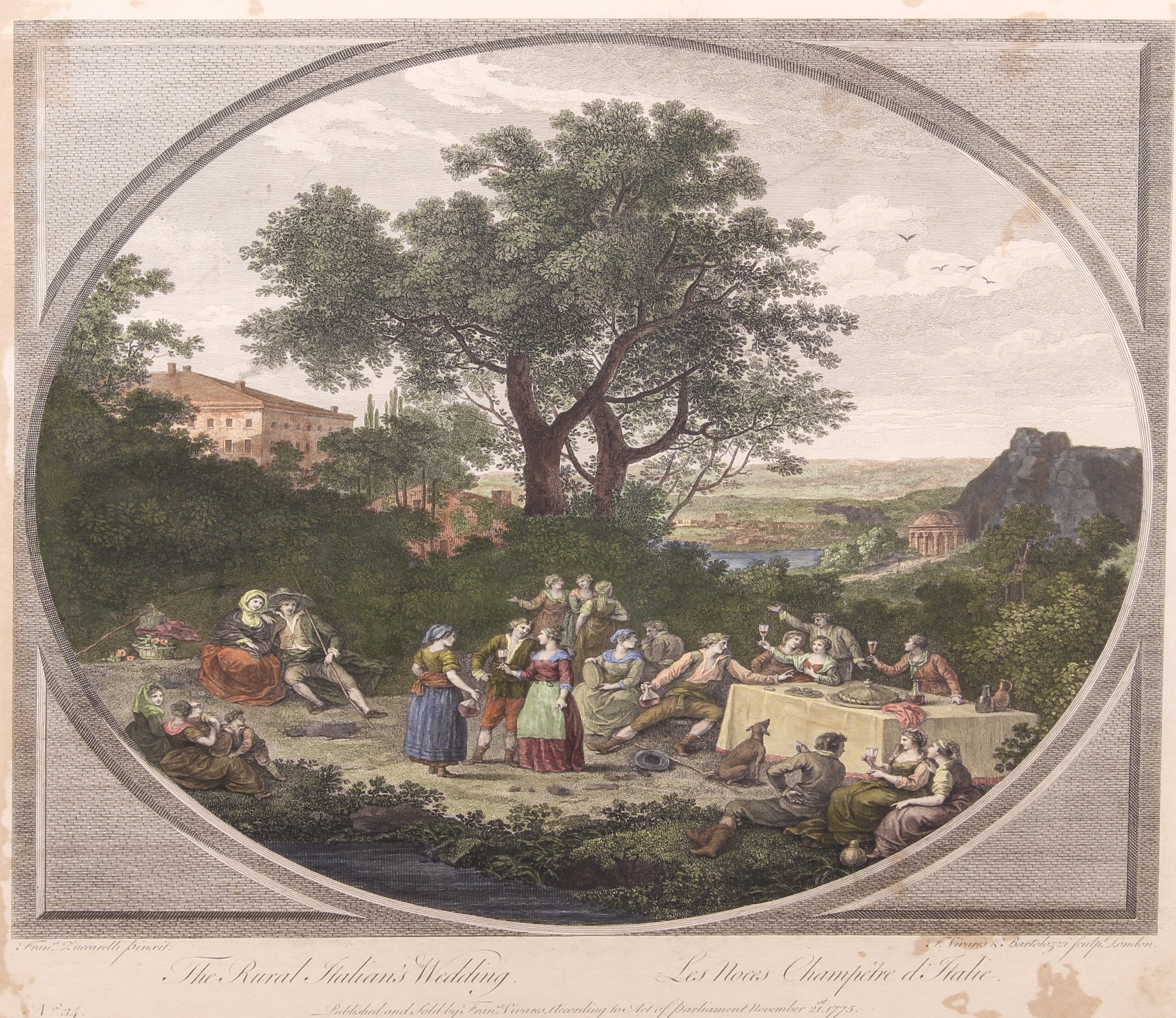 Francesco Bartolozzi after Zuccarelli - 'The Rural Italian's Wedding', pub. Fran Vivares c.1775,