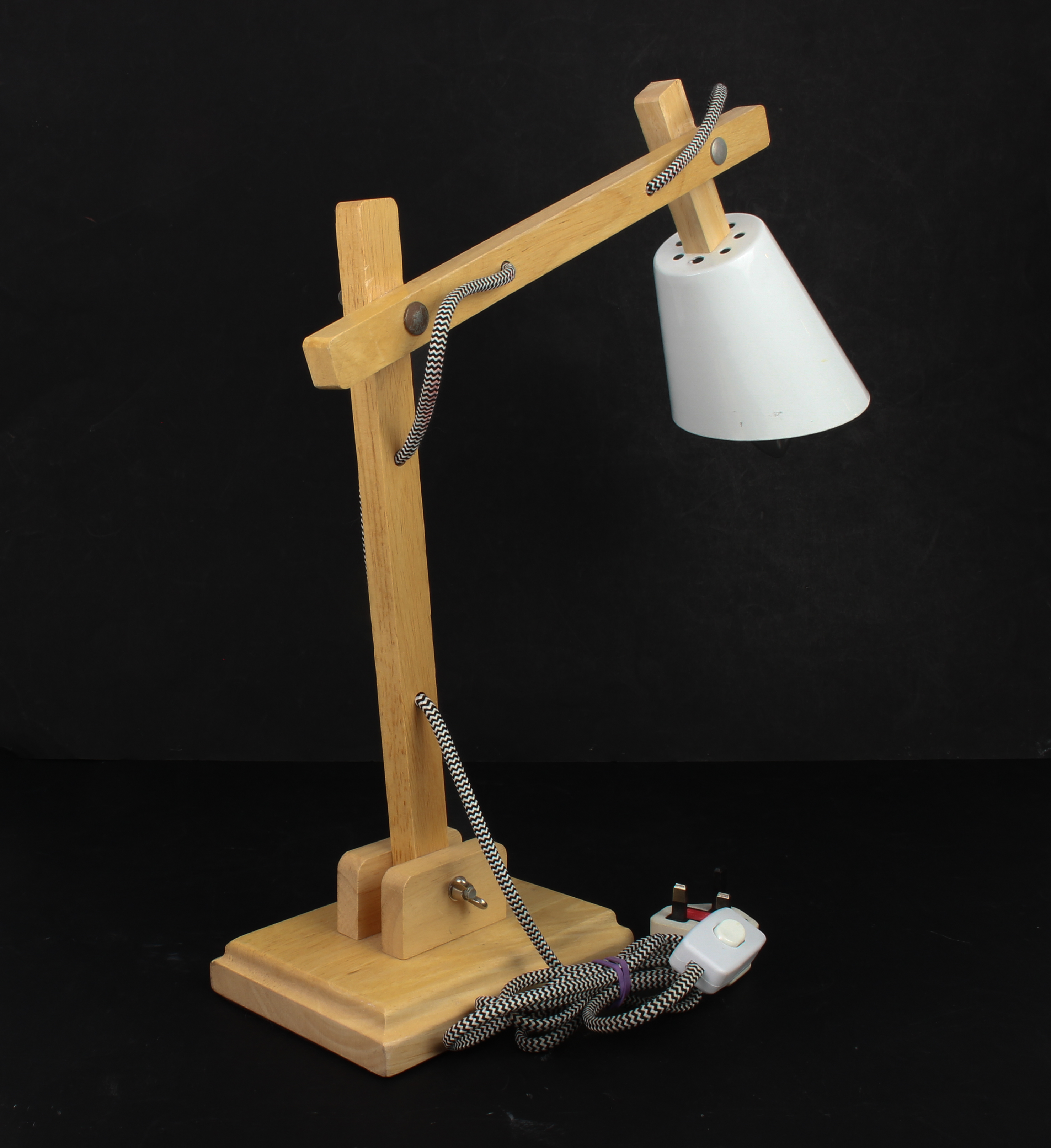 A modern anglepoise style desk lamp - in beechwood with white painted conical shade and adjustable - Image 2 of 2