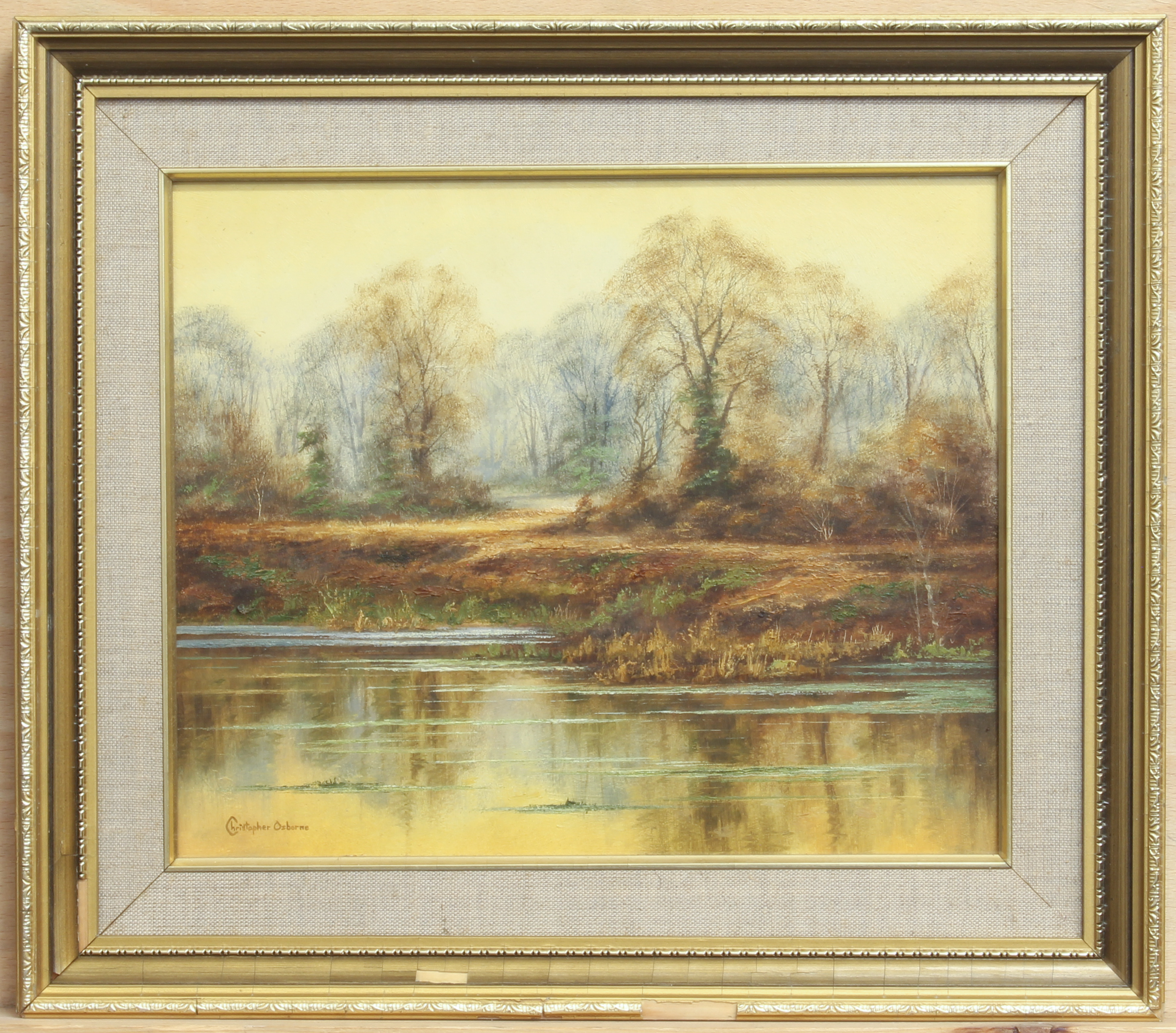 Christopher Osborne (British, b.1947) 'Epping Forest Pond' oil on board, signed lower left, - Image 2 of 3