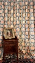 Three handmade, single curtains: 1. Vivrais (pink on sky blue) by Marvic Textiles (210 cmW x 273