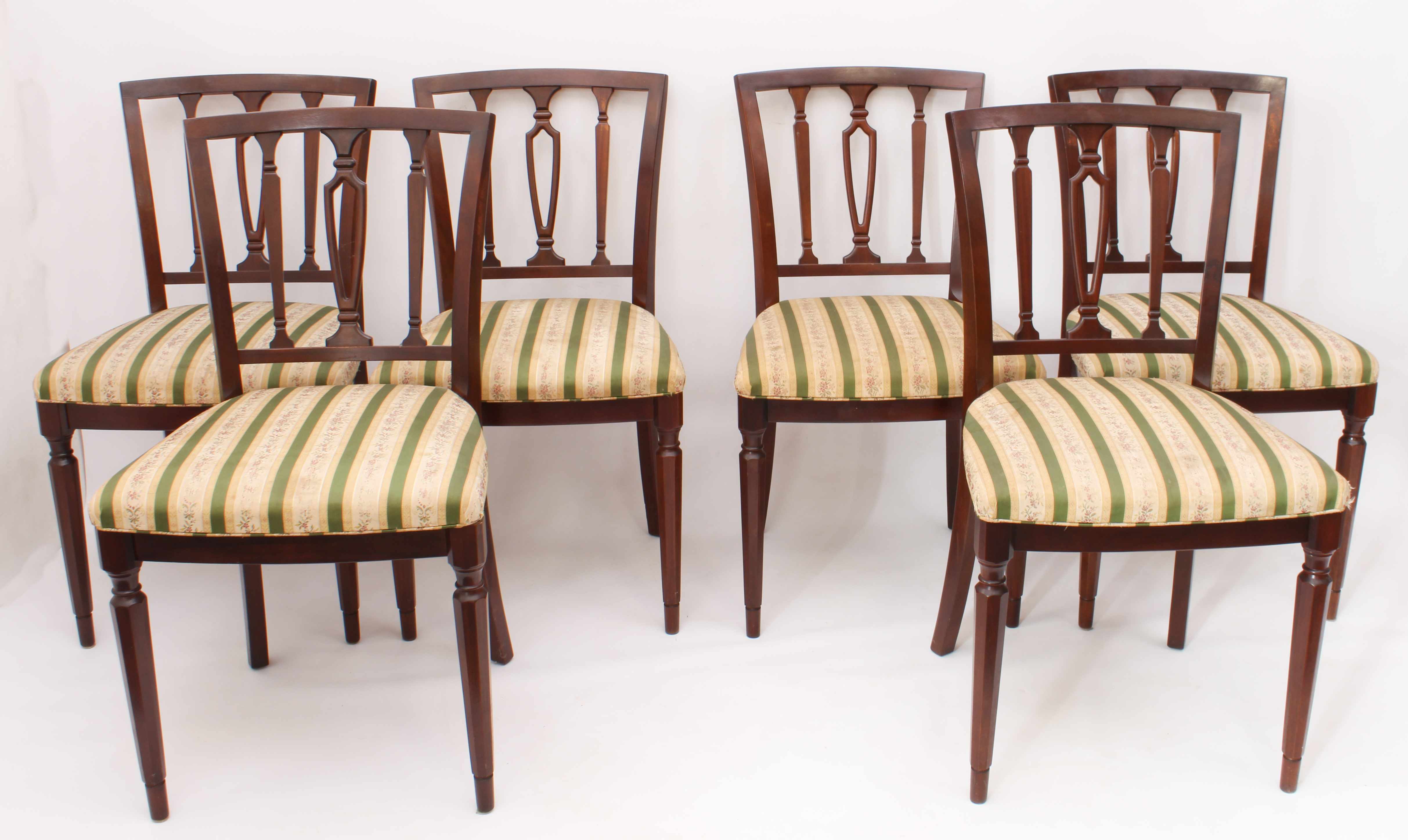 A set of six Regency-style mahogany dining chairs - late 20th century, the flared backs with pierced - Image 3 of 5