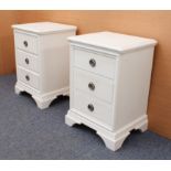 A pair of off-white painted three-drawer bedside cabinets in the 19th century style - modern, with