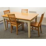 A painted and light-oak dining table - the rectangular light-oak top on a pale-grey painted frame