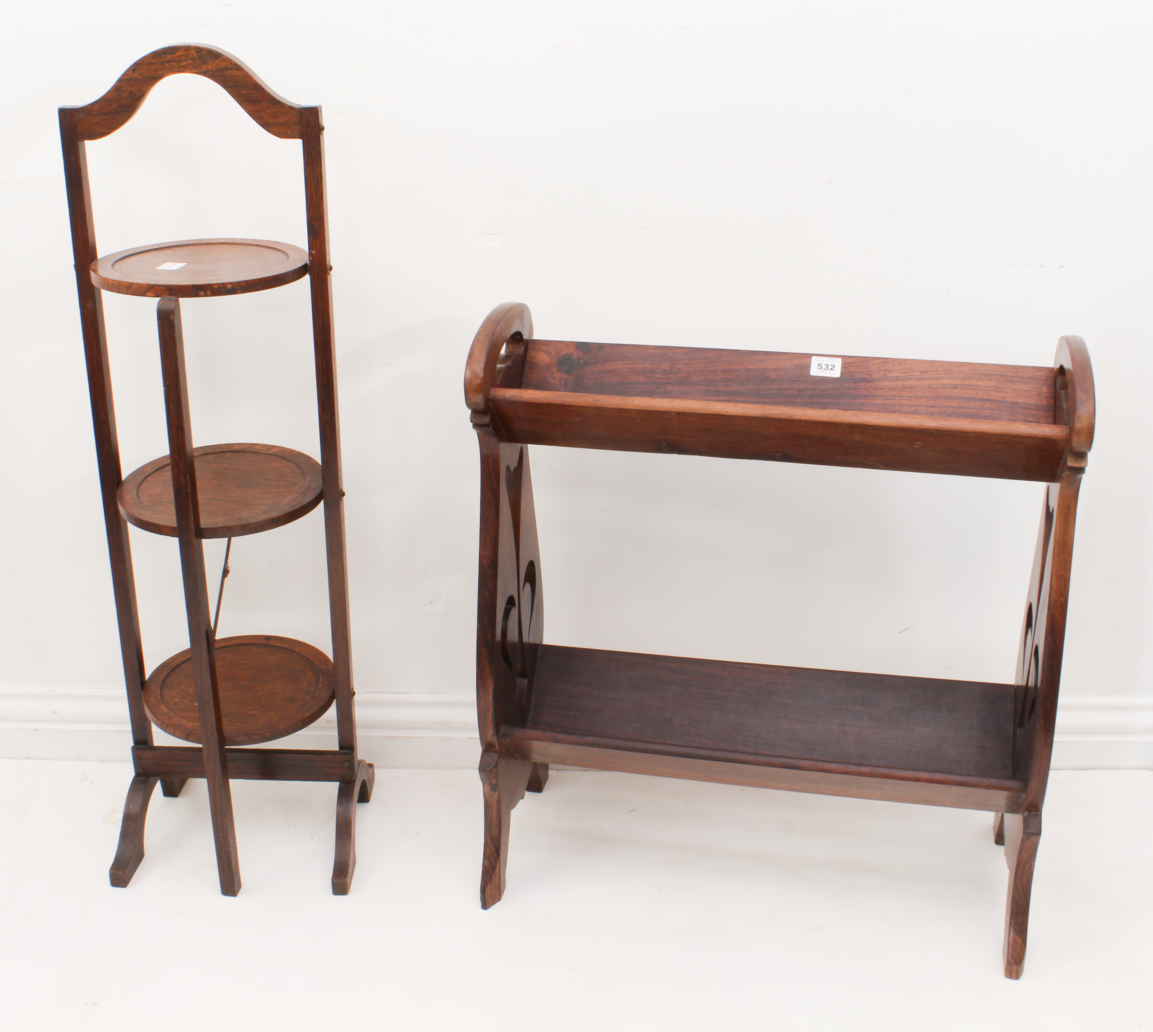 Two pieces: an Anglo-Oriental hardwood book trough - early 20th century, with two tiers raised on - Image 2 of 4