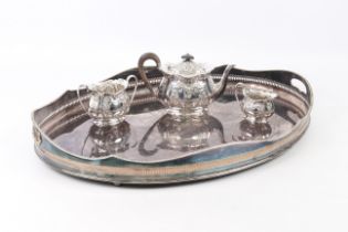 A Regency style silver plated drinks tray - first half 20th century, oval with wavy rim and