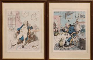 after James Gilray (British, 1756-1815) - a pair of satirical prints, modern reproductions pub.