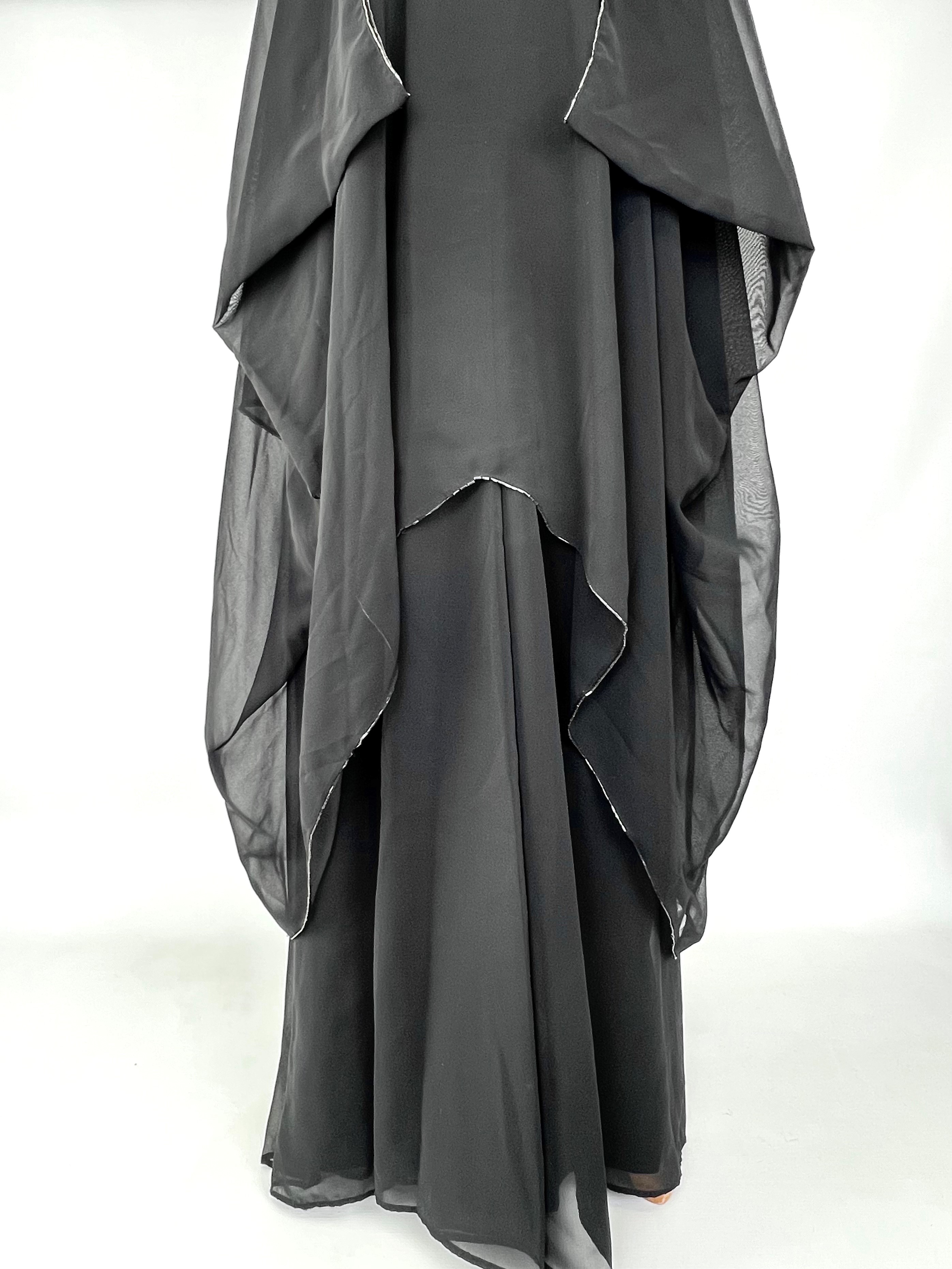 Frank Usher, vintage 1970s, full-length black evening dress with elaborate bugle bead neckline and - Image 11 of 15