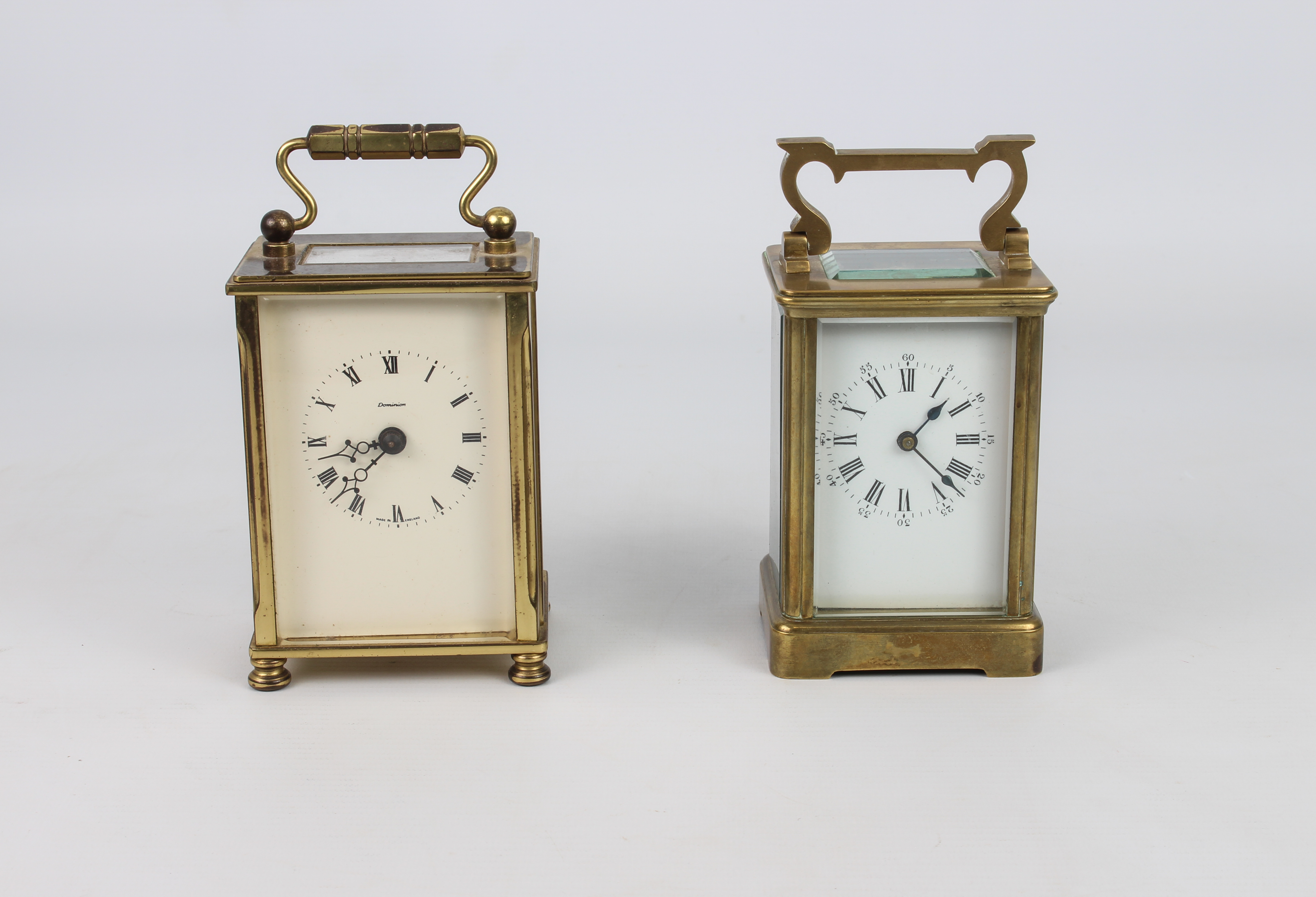 Two brass carriage clocks - one early 20th century, with corniche case and single train movement, - Image 2 of 6