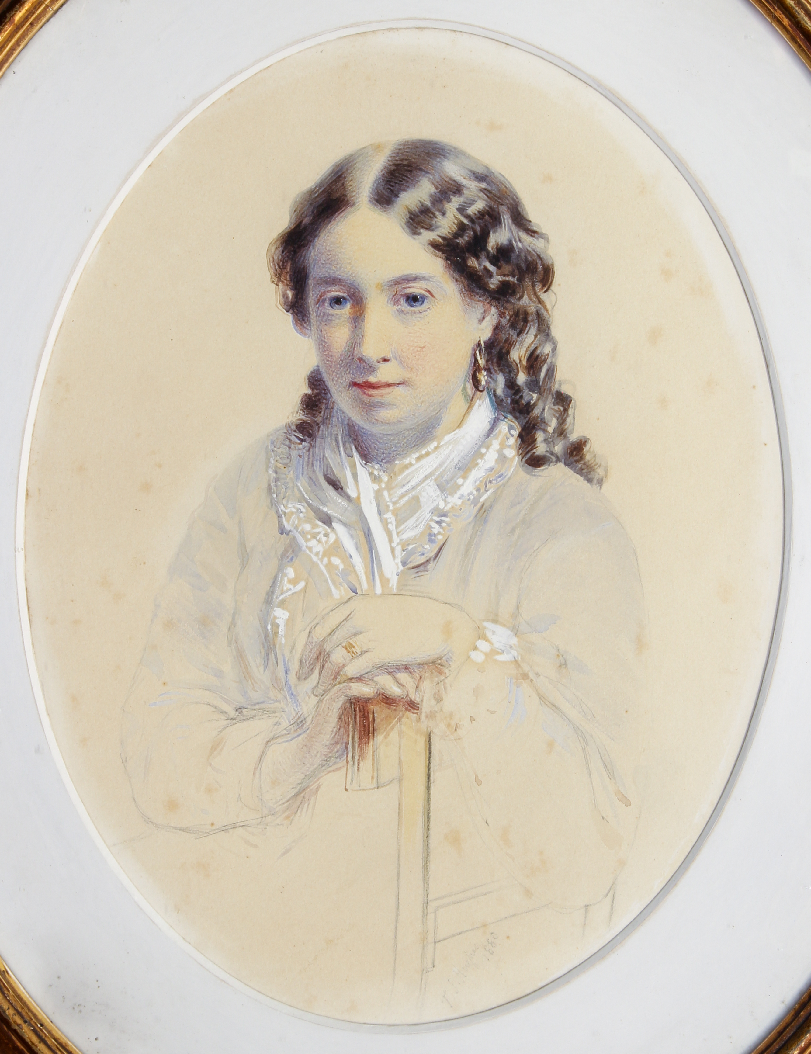 Thomas John Hughes (fl.1879-1892) Portrait of a young lady, seated in a chair oval watercolour, - Image 2 of 2