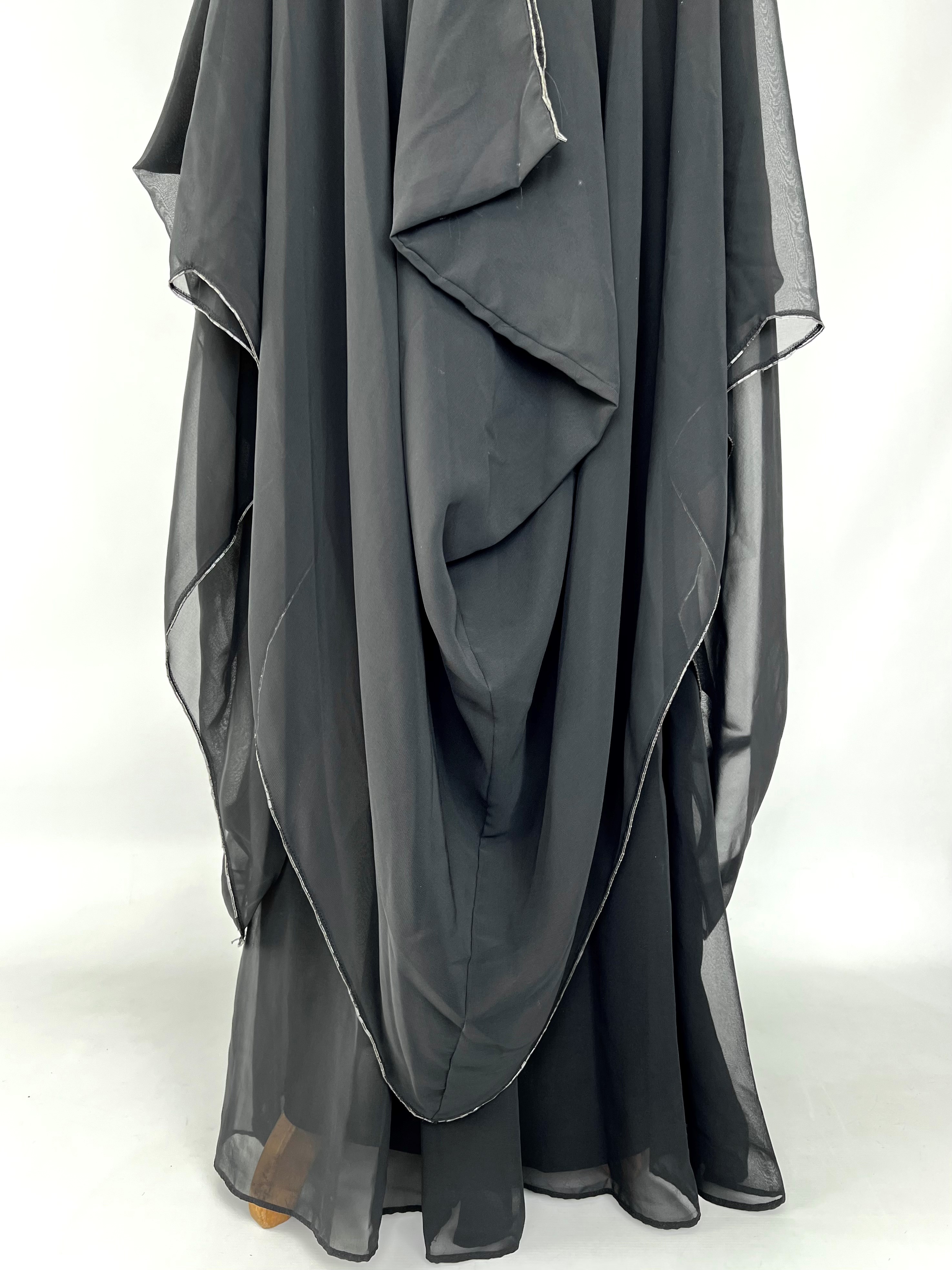 Frank Usher, vintage 1970s, full-length black evening dress with elaborate bugle bead neckline and - Image 12 of 15