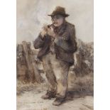John Greensmith RWS NEAC ARCA (British b.1932) 'A Bakewell farmer and his pipe!' watercolour, signed