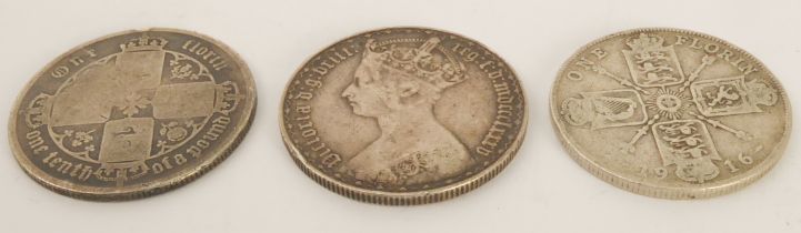 Three silver florins: 1853, 1857 and 1916