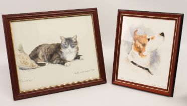 Judy Lambert (British contemporary) 'Smokes' and 'Toby', watercolour signed and titled in pencil