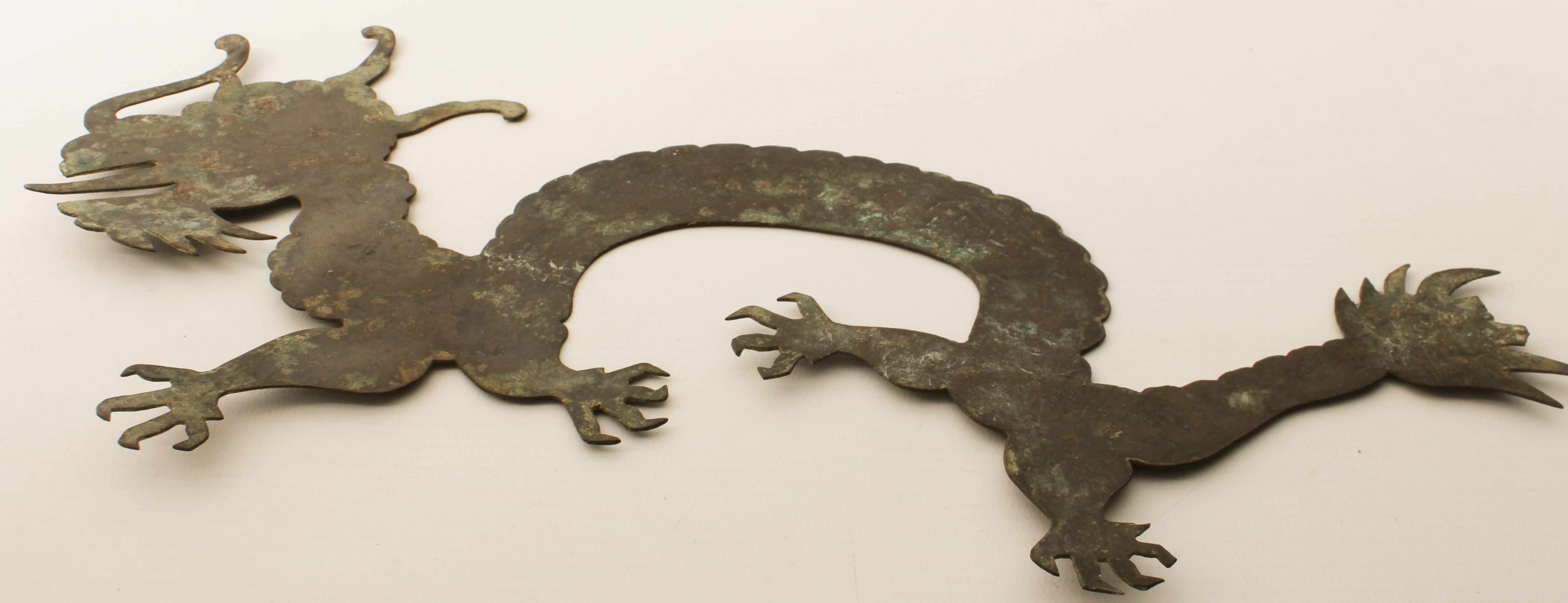 A Chinese bronze dragon plaque - probably 19th century, the long bodied, four-toed dragon with - Image 4 of 6