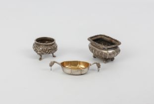 Two silver and one silver-plated salt - the largest, Chester 1903 (26.5g)