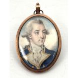 English School (late 18th century): a portrait miniature of a naval Admiral - oval watercolour on