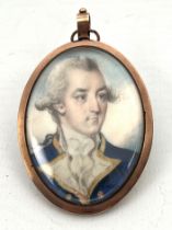 English School (late 18th century): a portrait miniature of a naval Admiral - oval watercolour on
