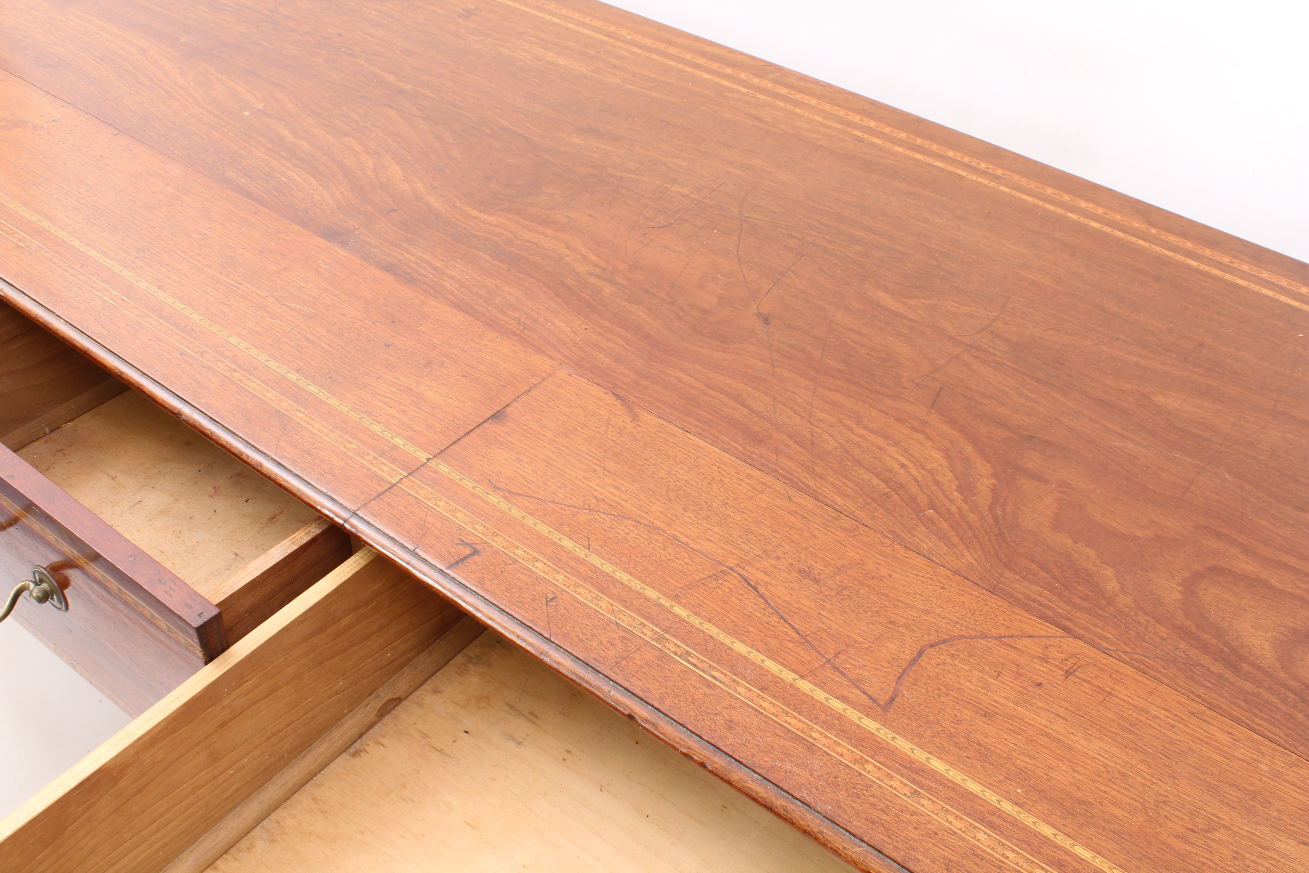 A George III inlaid mahogany sideboard, converted from a square piano - with parquetry feather - Image 4 of 5