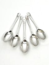 A set of five late-Victorian silver tea spoons - Elkington & Co., Birmingham 1897, heavy gauge, with
