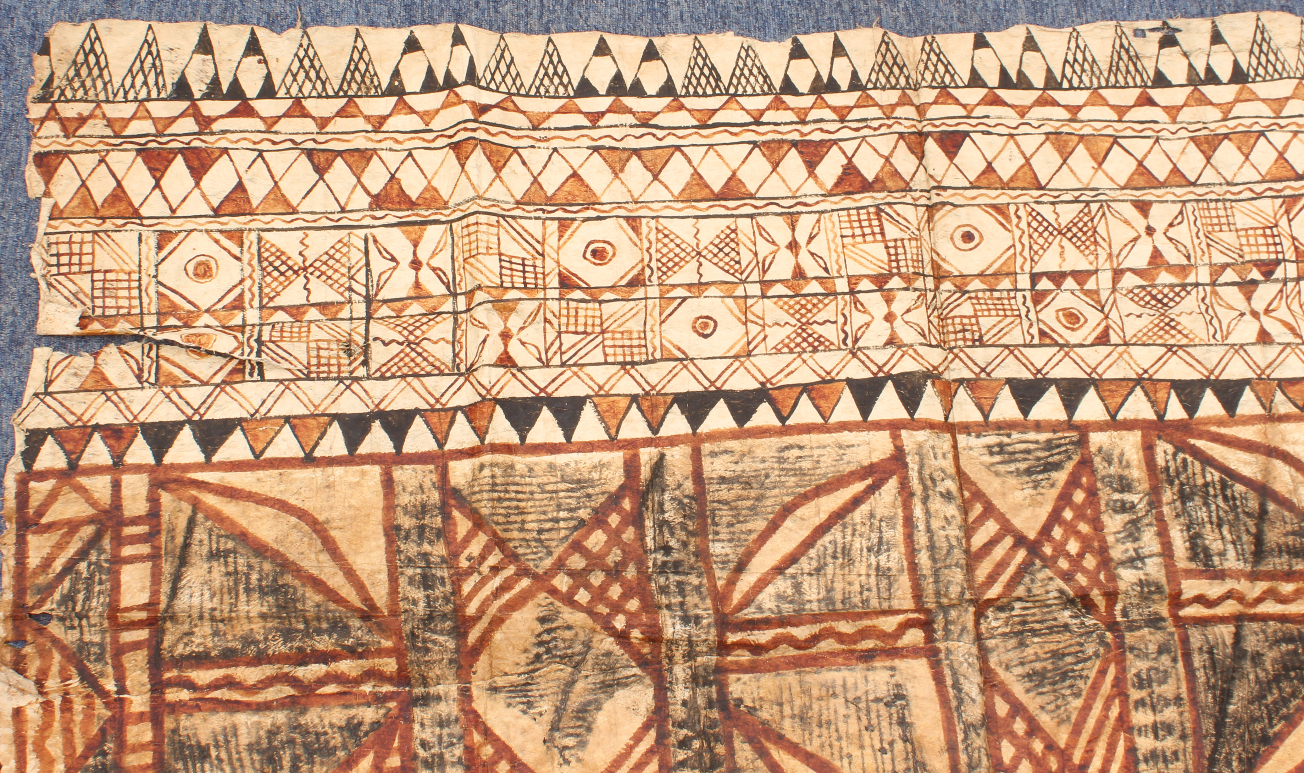 An Oceanic / Polynesian Tapa bark cloth, probably Tongan - painted with earth pigments with - Image 2 of 2