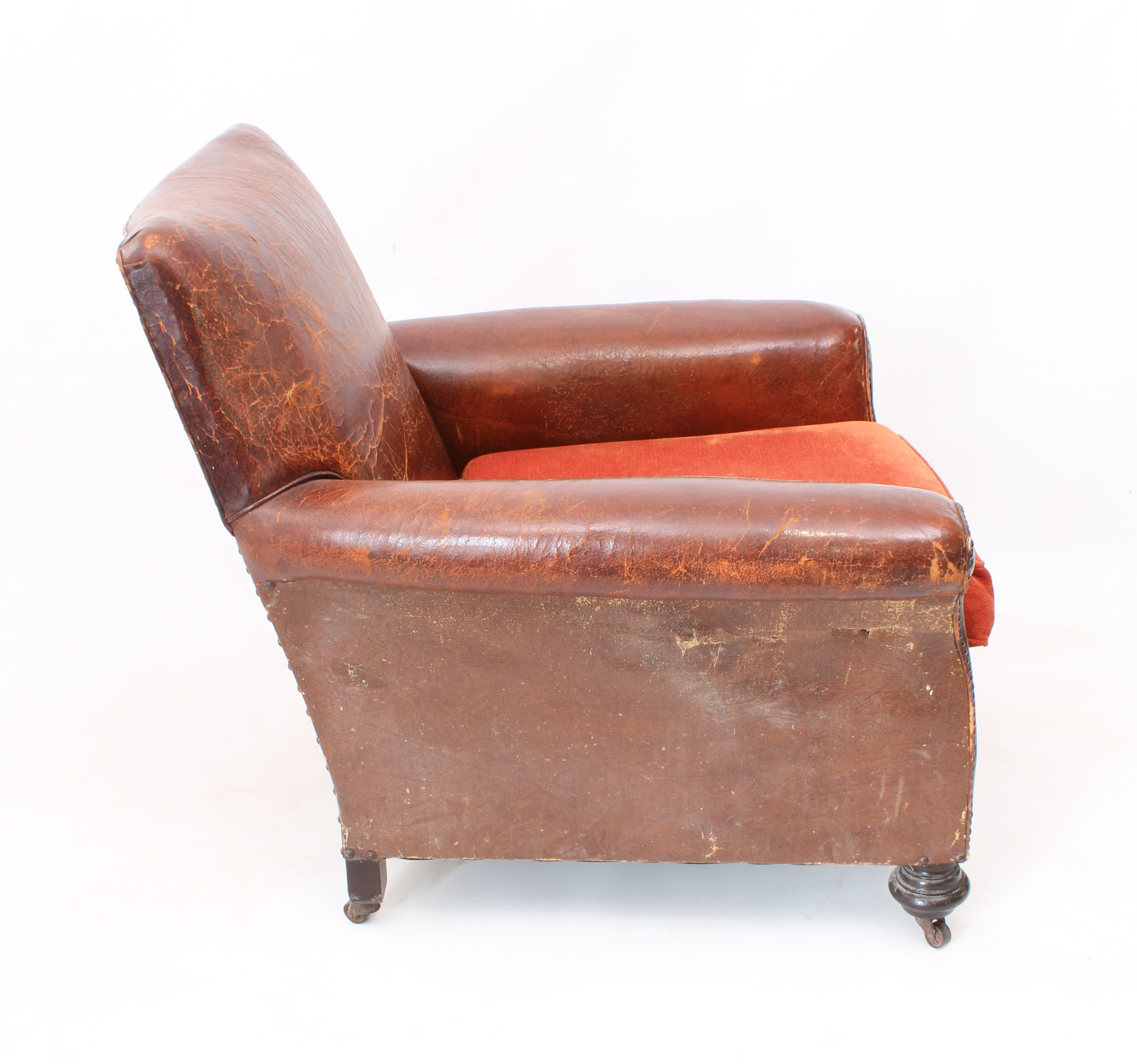 An Art Deco leather club chair - 1920s-30s, in tan studded leather with rexine sides and loose - Image 2 of 4