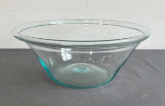 An unusual and large blown glass bowl - probably 19th century, in slightly green tinted glass, of