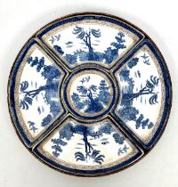 A Booths Real Old Willow pattern china five-part supper dish - early to mid-20th century, printed