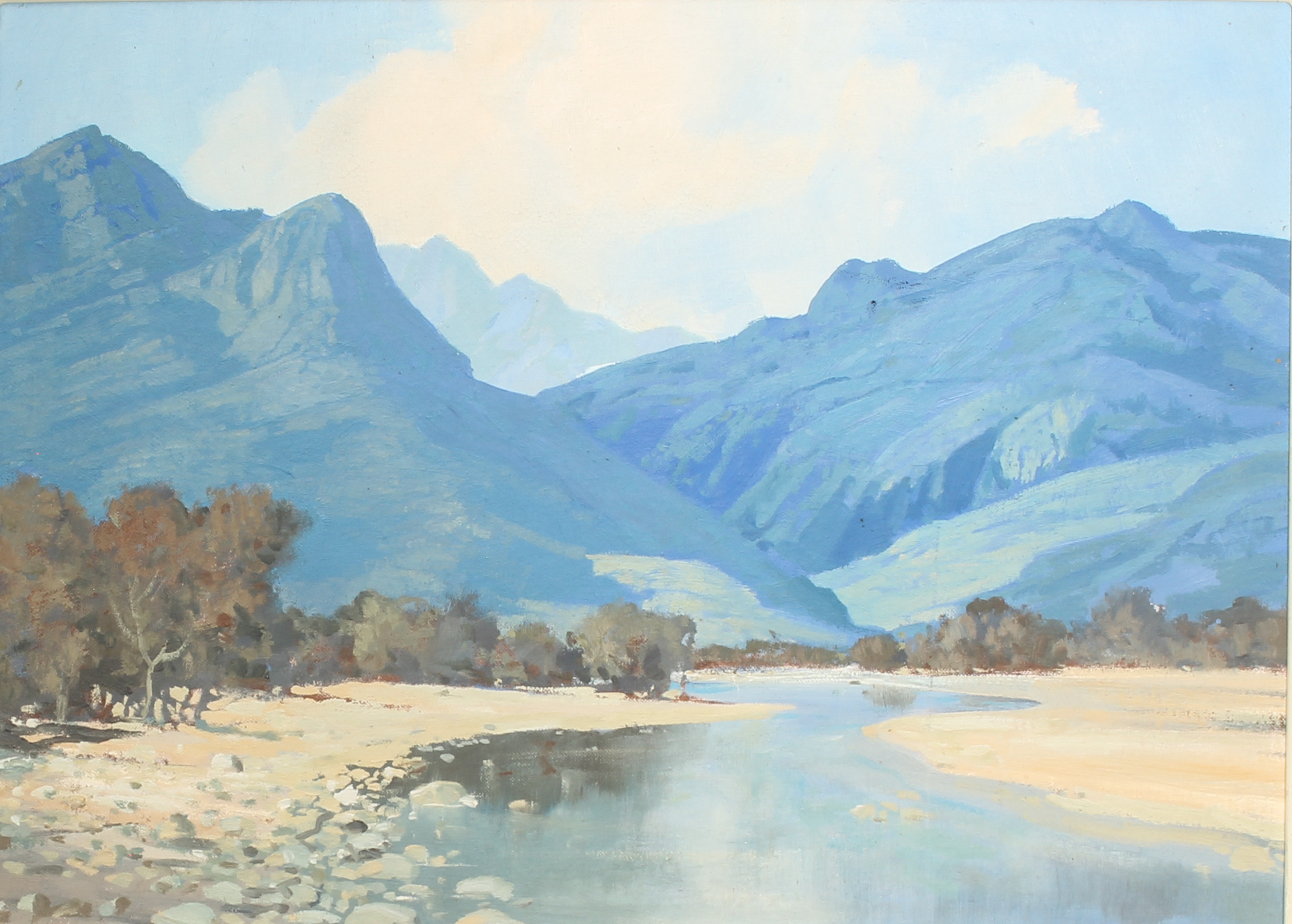 attributed to Hugh Stevenson (South African, 1910-1956) A river landscape, probably South Africa oil