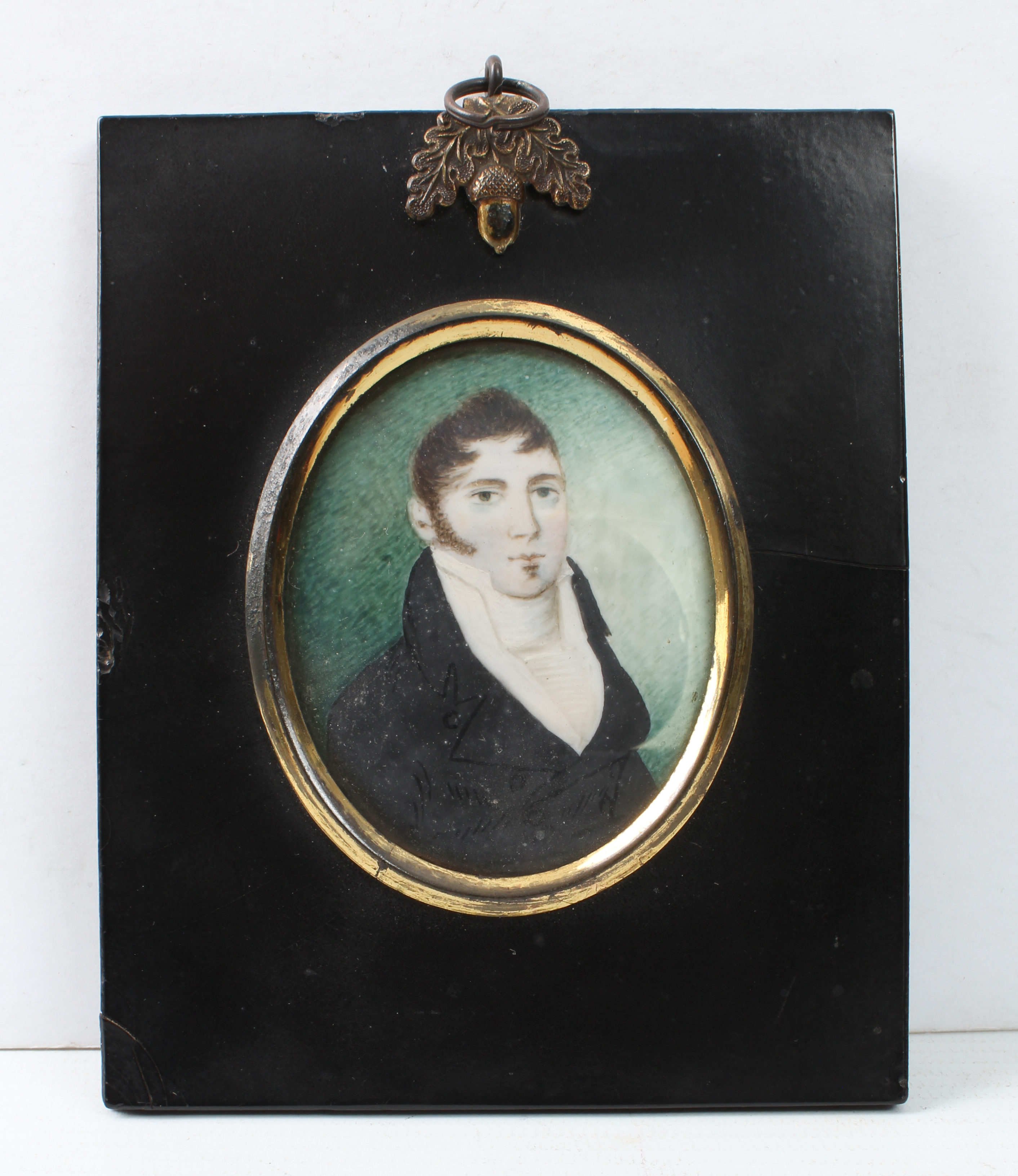 English School (19th century): a portrait miniature of a gentleman - oval, watercolour on ivory,