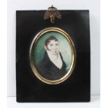 English School (19th century): a portrait miniature of a gentleman - oval, watercolour on ivory,