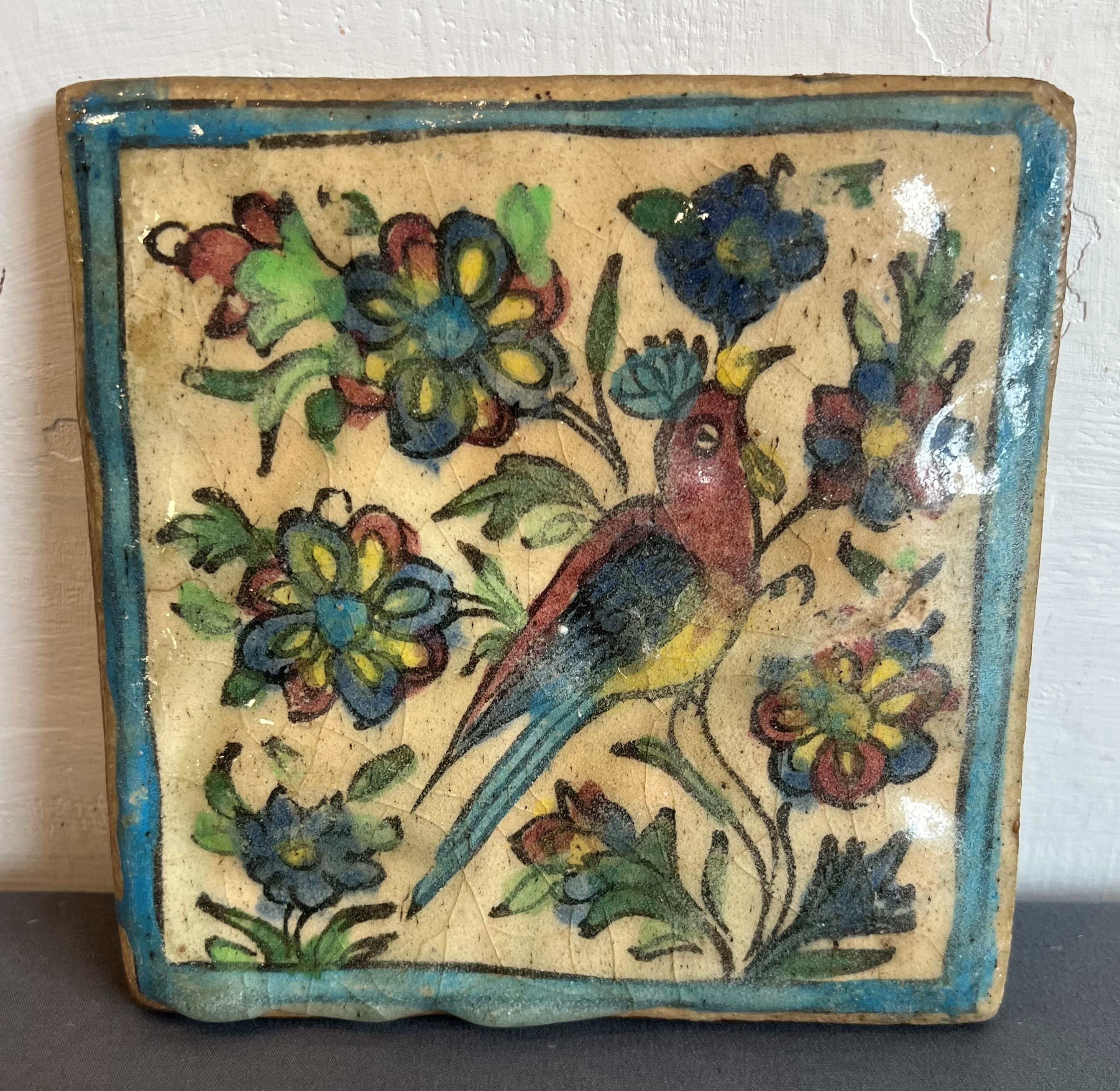 A collection of nine Persian glazed tiles - some antique, including three oval tiles, one 30 cm tile - Image 4 of 9