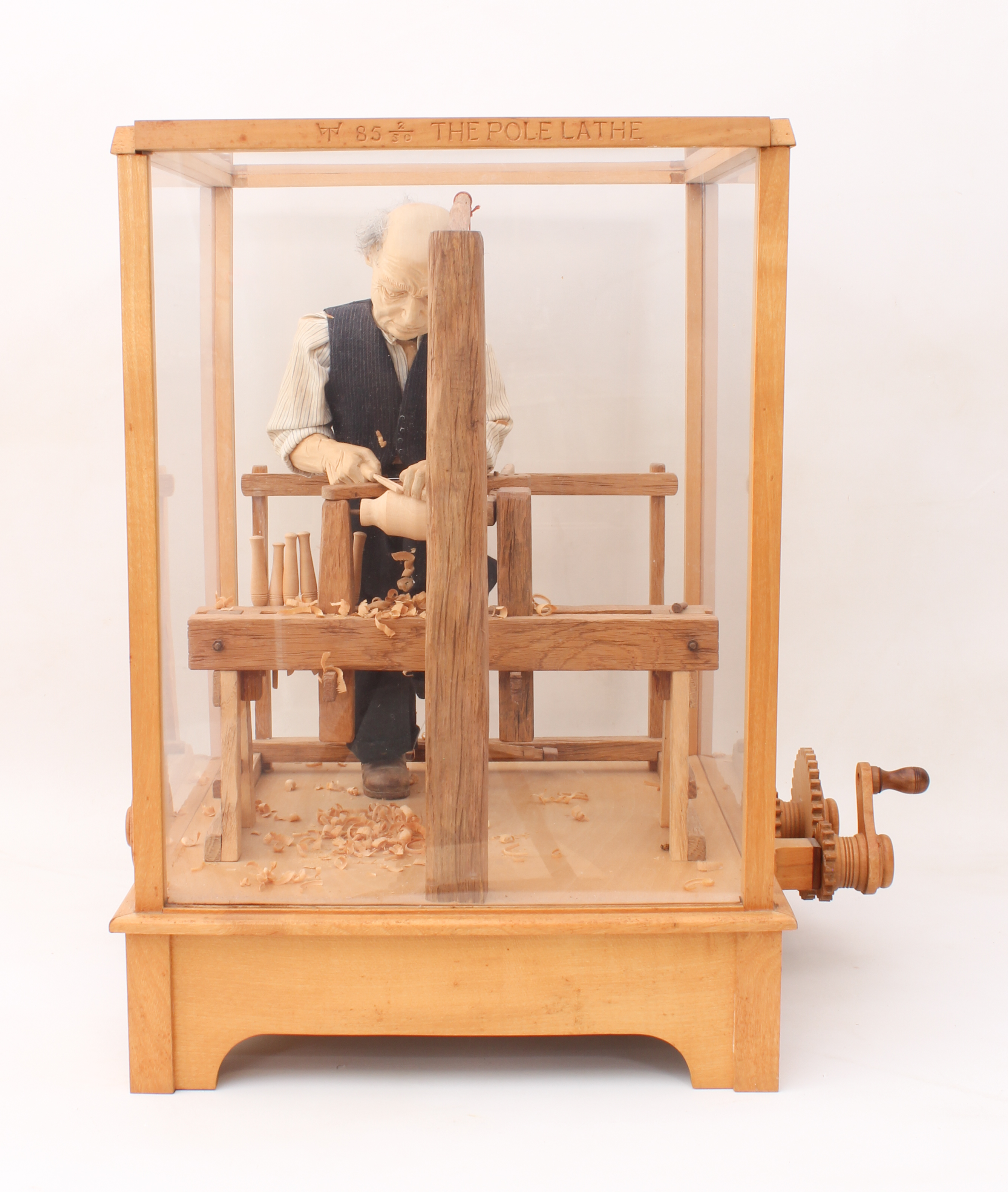 A fine carved wooden automaton of a woodworker, 'The Pole Lathe' - late 20th century, the carved - Image 2 of 6