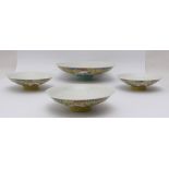 A set of three Chinese porcelain famille jaune dishes - first half 20th century, of shallow cupped