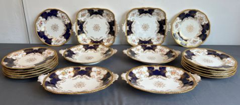 A Coalport Batwing part dessert service - comprising three pairs of two-handled dishes (31.25 cm