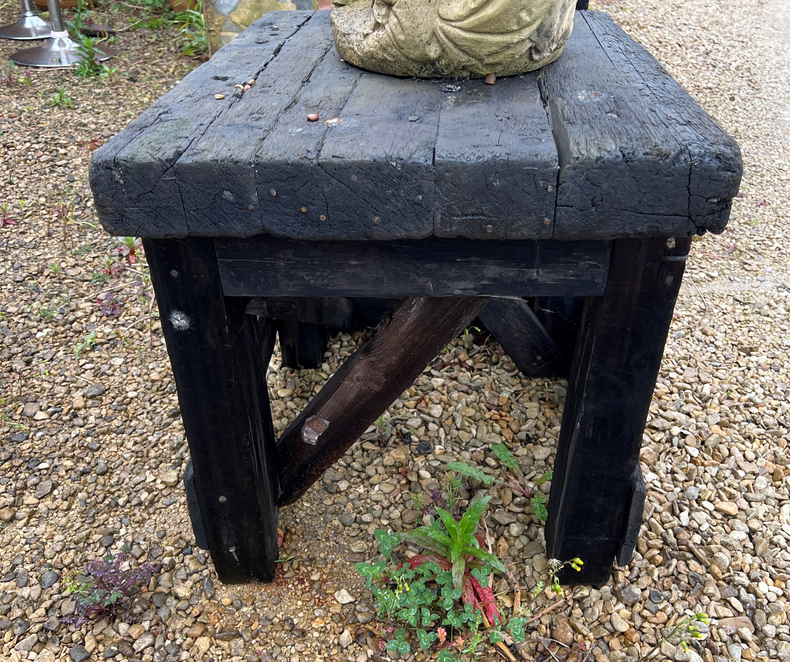 A timber planked-top outdoor table - 76 x 56cm, 61cm high. - Image 2 of 3