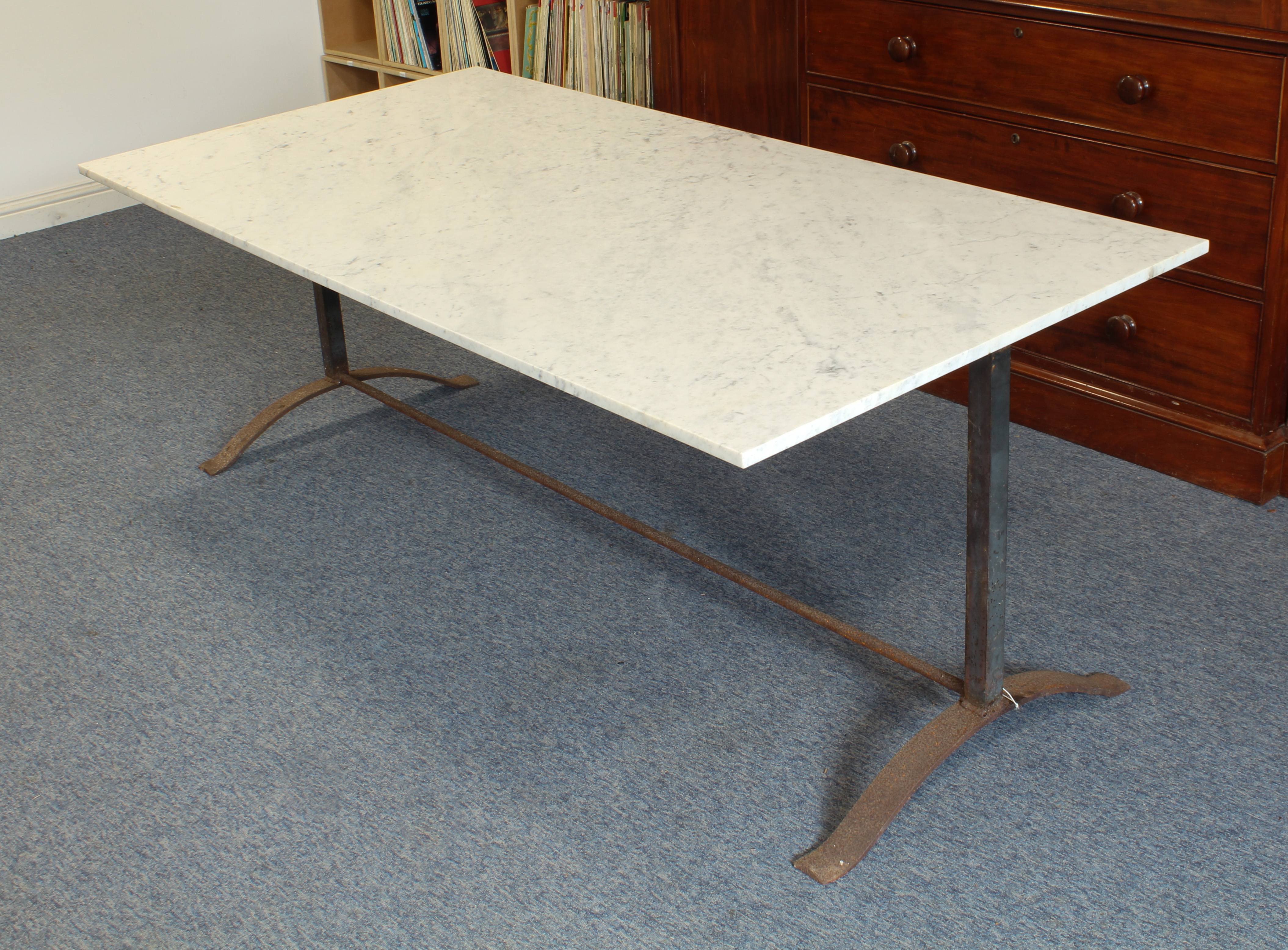 A large marble and wrought iron garden or conservatory table - late 20th century, the rectangular - Image 2 of 4