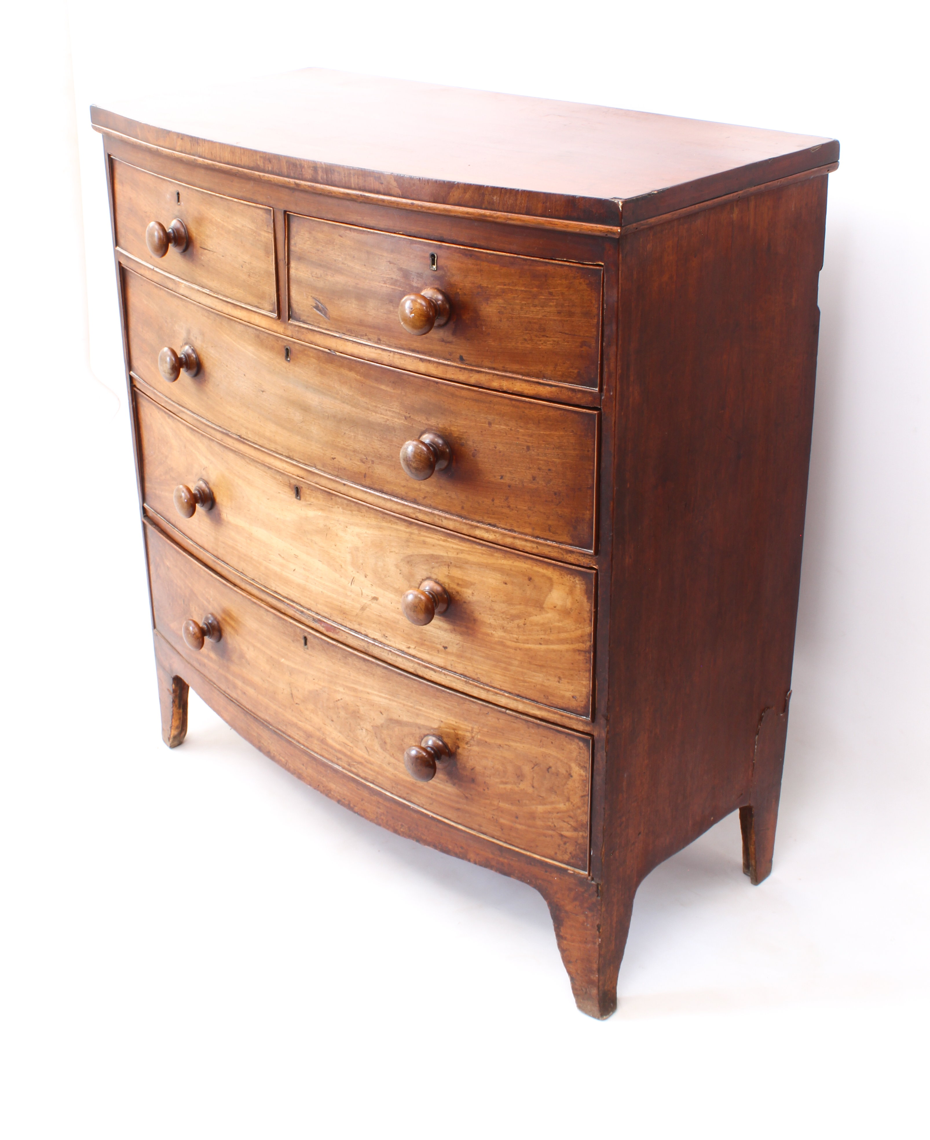 A mid-19th century mahogany bowfront chest of drawers - with two short over three long graduated - Image 3 of 4