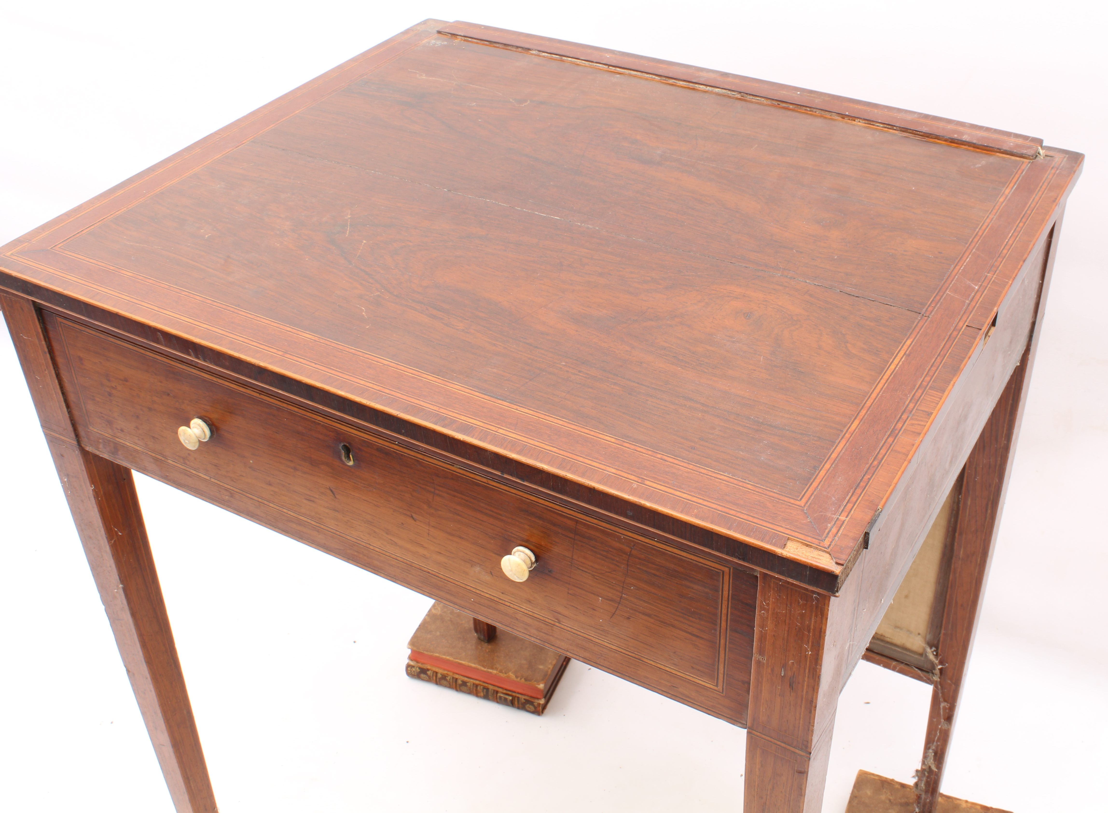 A late-George III inlaid and crossbanded rosewood writing table or 'screen table' in the manner of - Image 2 of 4