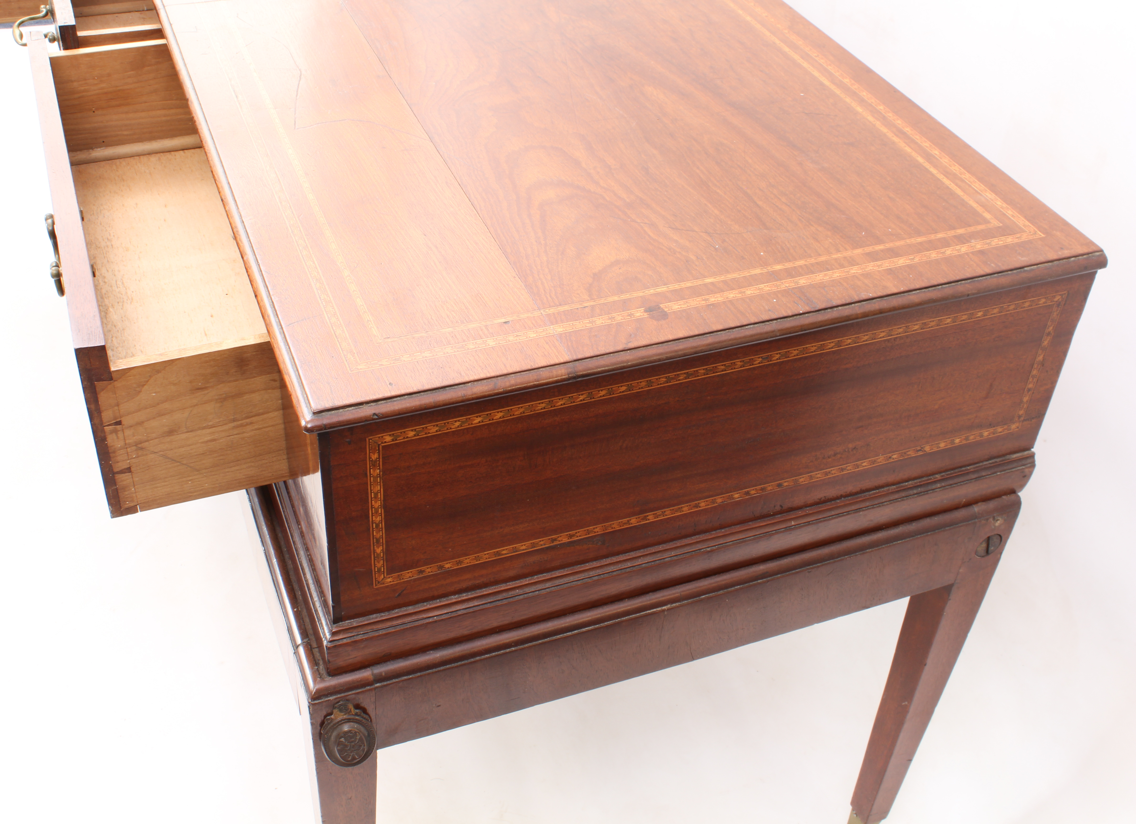 A George III inlaid mahogany sideboard, converted from a square piano - with parquetry feather - Image 5 of 5
