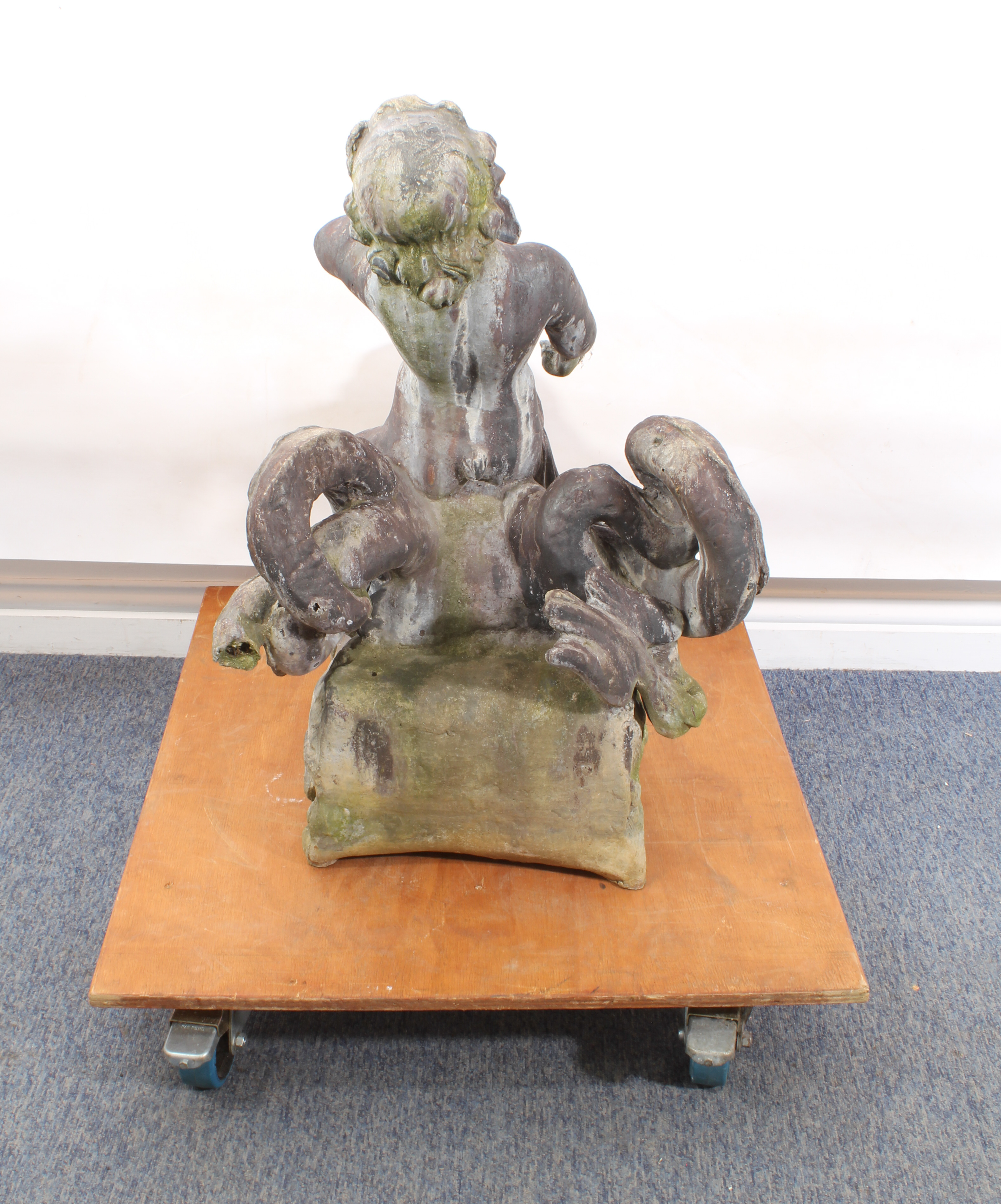 A Georgian lead cherub and dolphin fountain - 77.5 cm high, 66 cm long, 51 cm wide at rear, some - Image 4 of 13