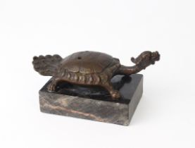 A bronze model of a mythical Chinese turtle mounted as paperweight (15 x 8 cm).