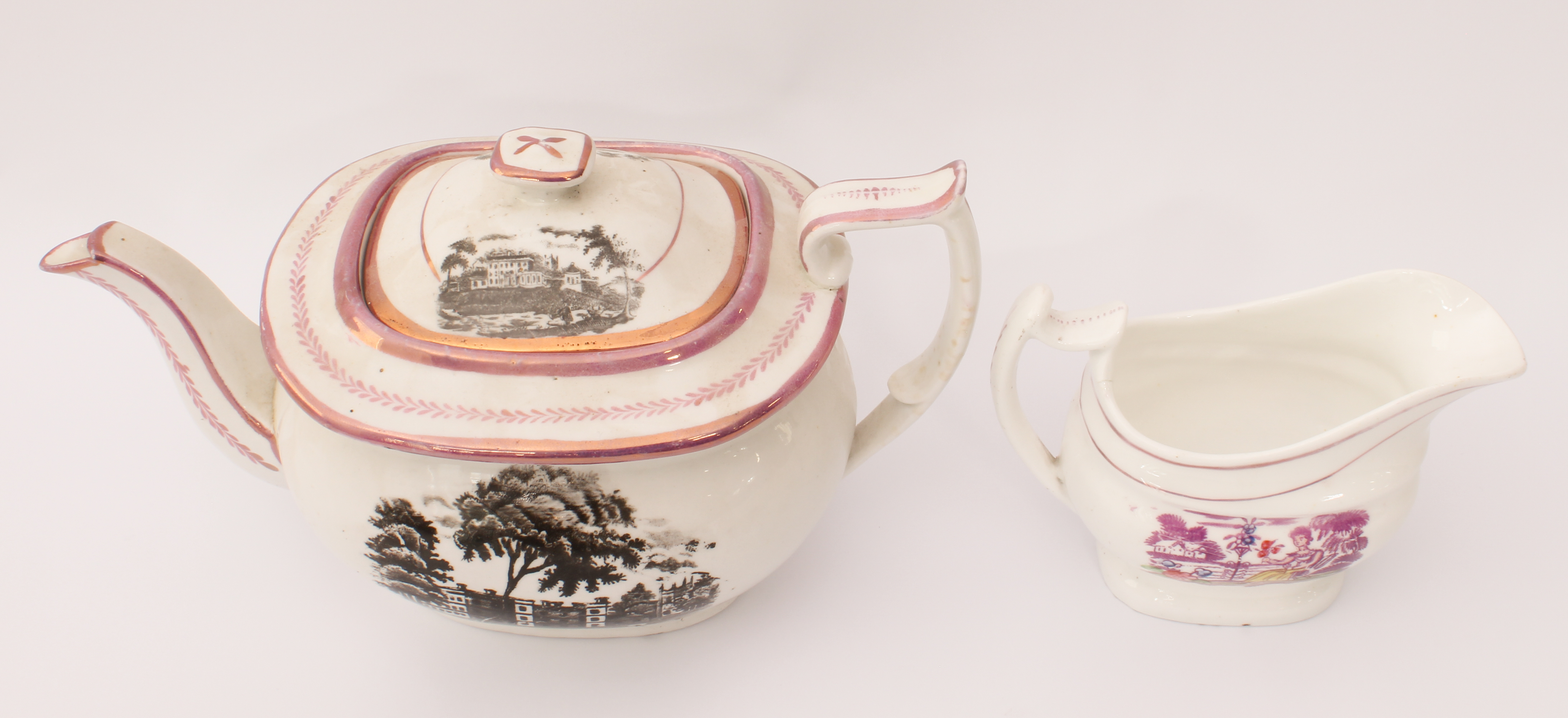 A 19th century silver-shaped Sunderland lustreware teapot - transfer decorated with figures in the - Image 4 of 4