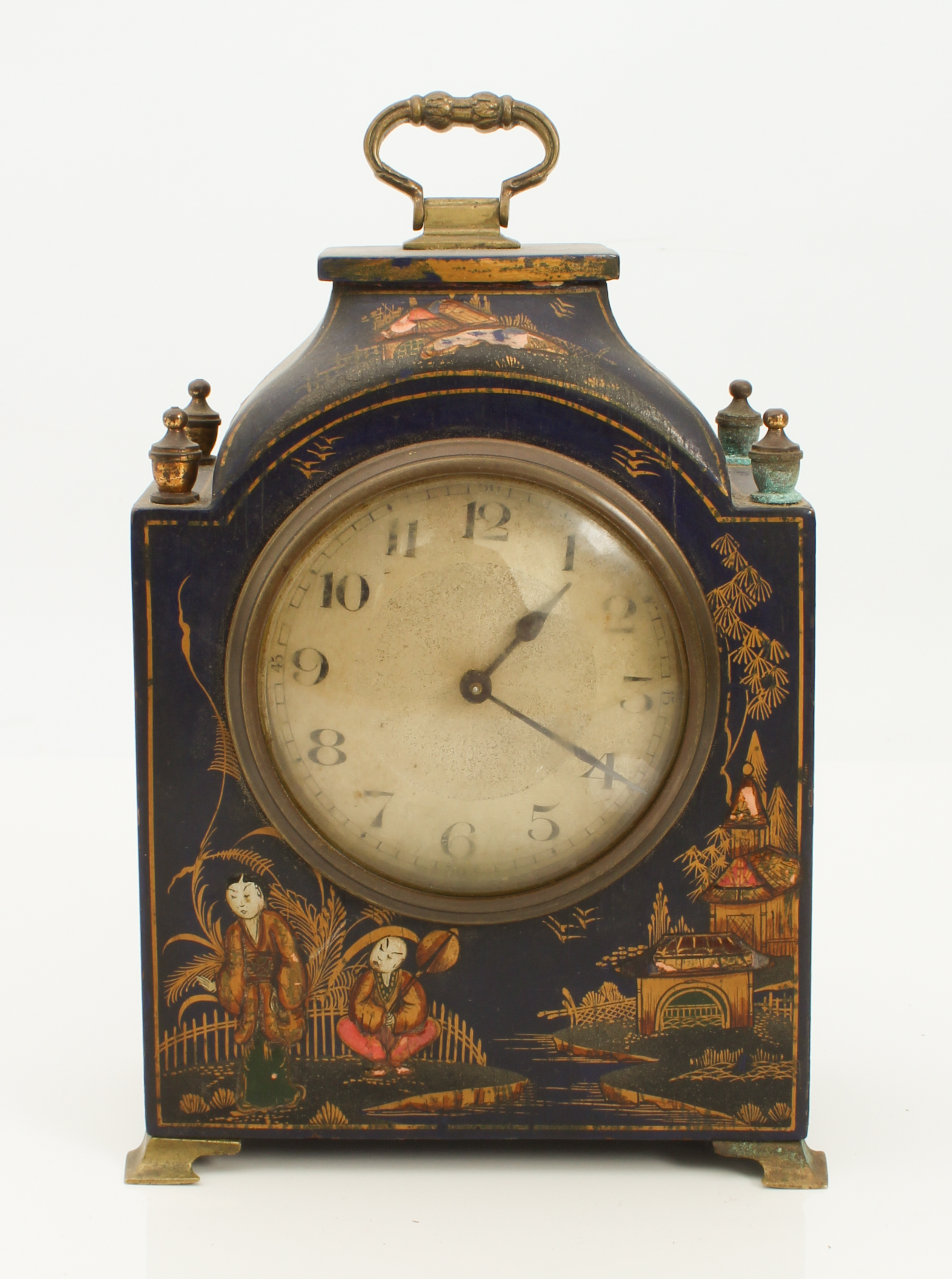 A brass-mounted desk or mantel clock in the Chinoiserie style - late-19th century, silvered 3¼ in