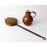 Two pieces of antique brass and copper ware - comprising a brass and wrought iron chestnut